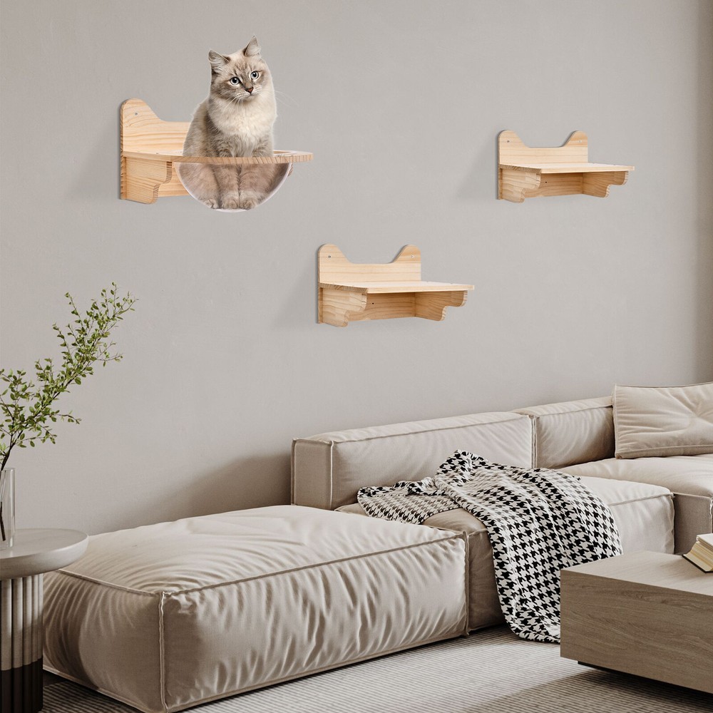 Wall-Mounted Cat Climbing Ladder with Wood Stairs and Jumping Platform