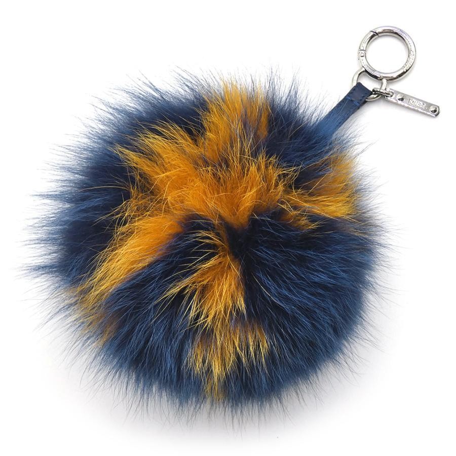 RARE FENDI Fur Monster Charm Key Ring in Navy Blue with Initial Alphabet
