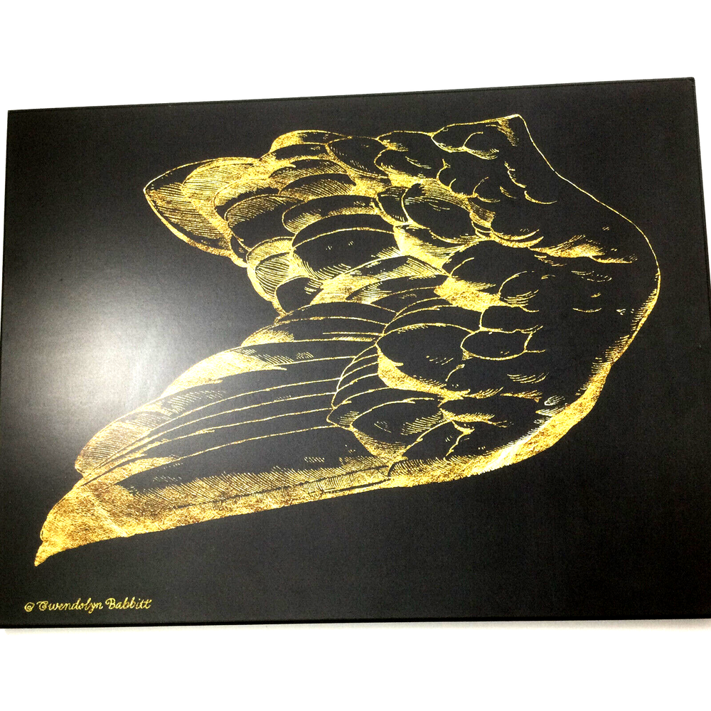 Gwendolyn Babbitt Gold Wing Black Pictures on Wooden Board 12