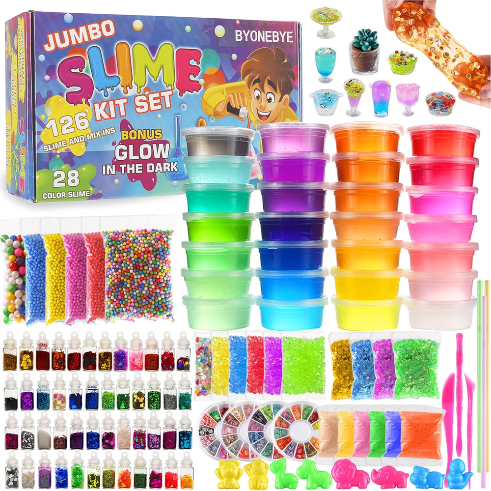 126 Pcs DIY Slime Making Kit for Girls Boys - Birthday Idea for Kids Age 5+. ...
