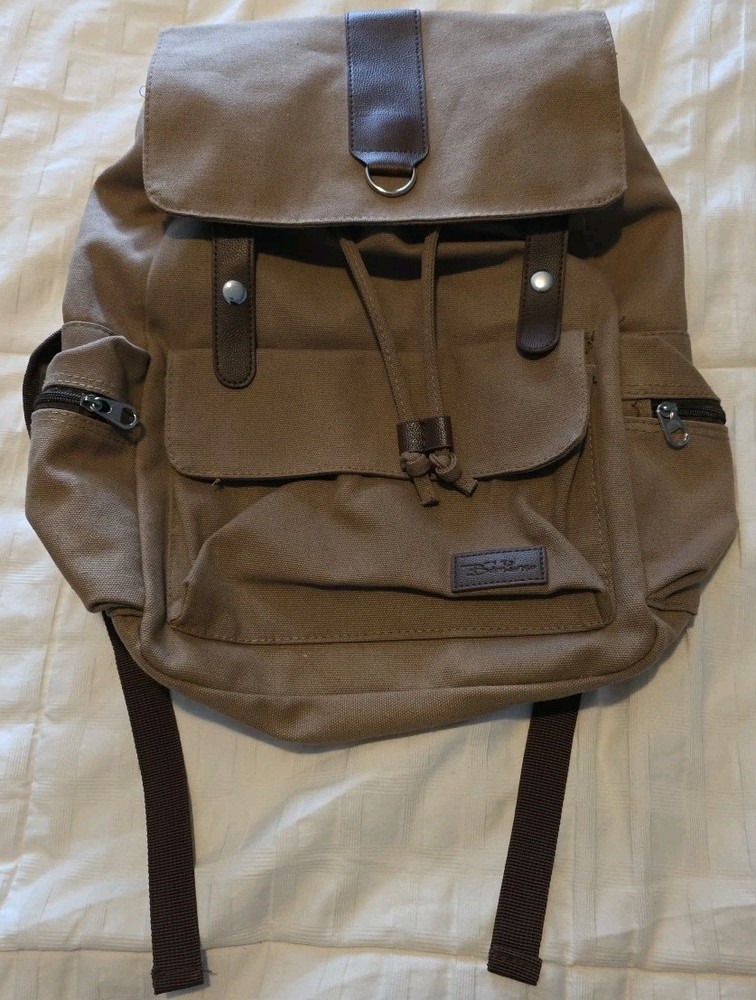 Bella Russo Canvas Backpack Rucksack Bookbag Tan W/Brown 16