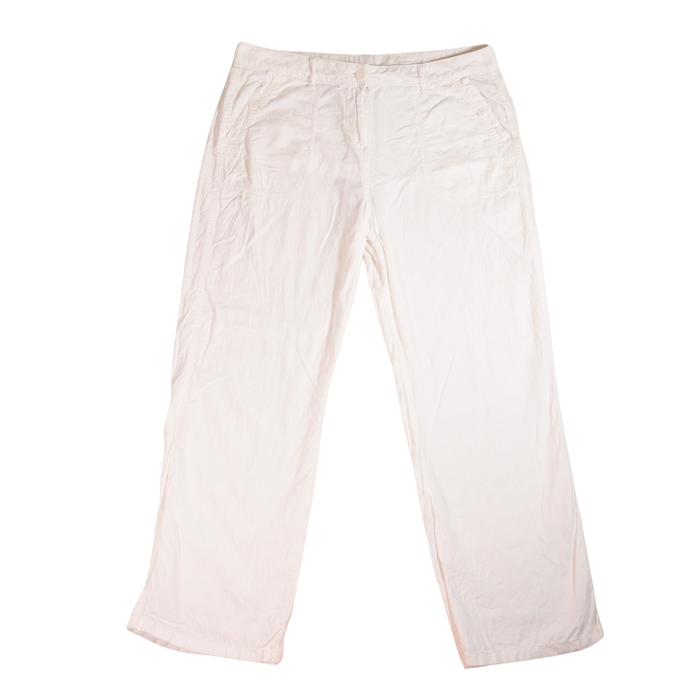 Marks & Spencer Trousers UK 16 White Straight Leg Linen Blend Neutral W37 L30