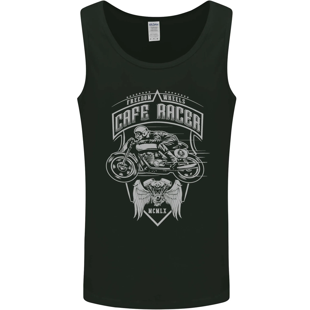 Freedom Wheels Cafe Racer Biker Motorcycle Mens Vest Tank Top