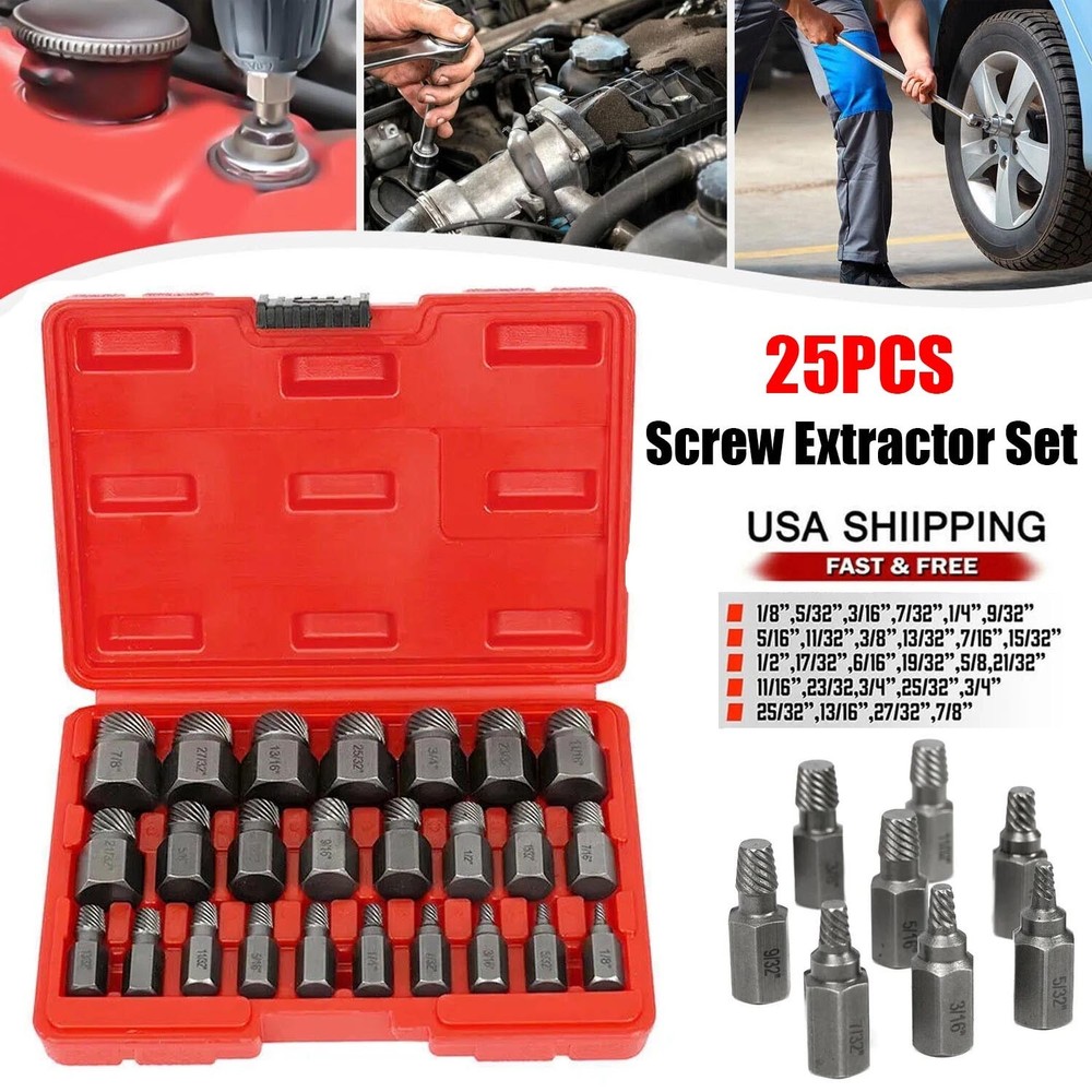 25Pcs/Set Screw Extractor Set Hex Head Multi-Spline Easy Out Bolt Extractor Kit