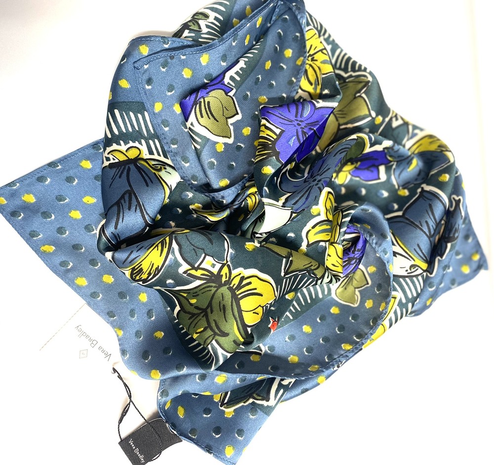 Vintage scarf, blue tones, floral pattern, silk, Vera Bradley