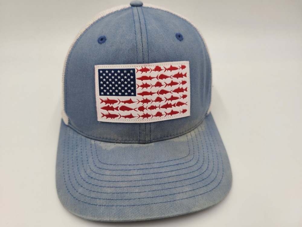 Columbia PFG American Flag Distressed Mesh Trucker Flex Fit (Seems M-L) Hat Cap