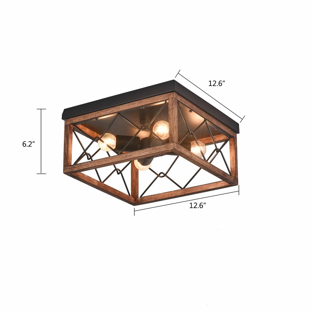 4-Light Farmhouse Flush Mount Light Fixture Rustic Industrial Ceiling Light NEW