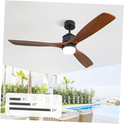 60 Inch Wood Outdoor Ceiling Fan with Light for Covered Patios