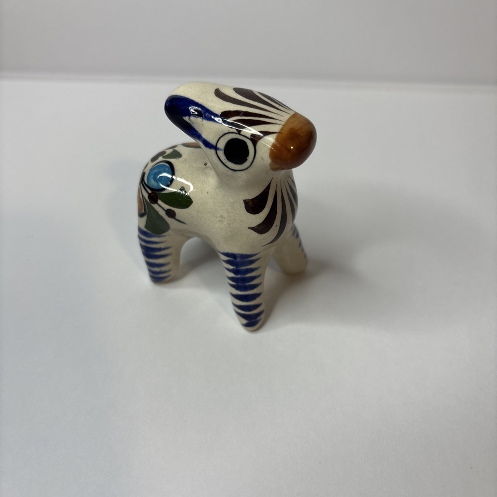 Tonala Hand-Painted Ceramic Burro Donkey Figurine Multi Colored Accents Signed