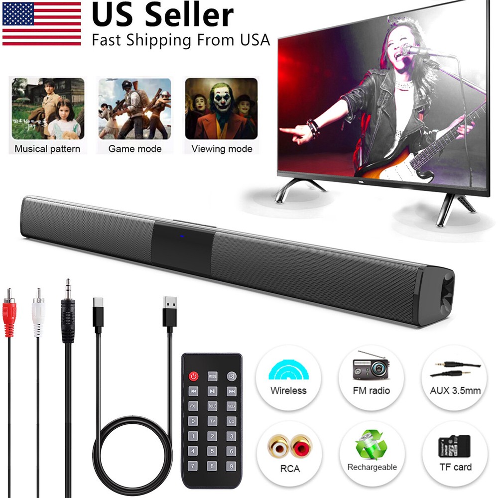 Wireless BT Soundbar with 4 Speakers Subwoofer Remote for TV Home Theater  