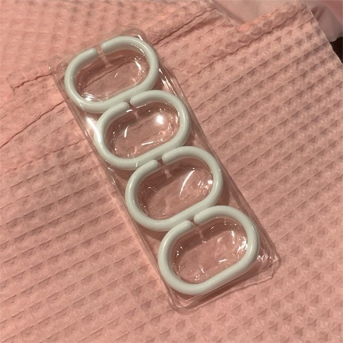 Pink Textured Fabric Shower Curtain with Hooks, Machine Washable, Bathroom