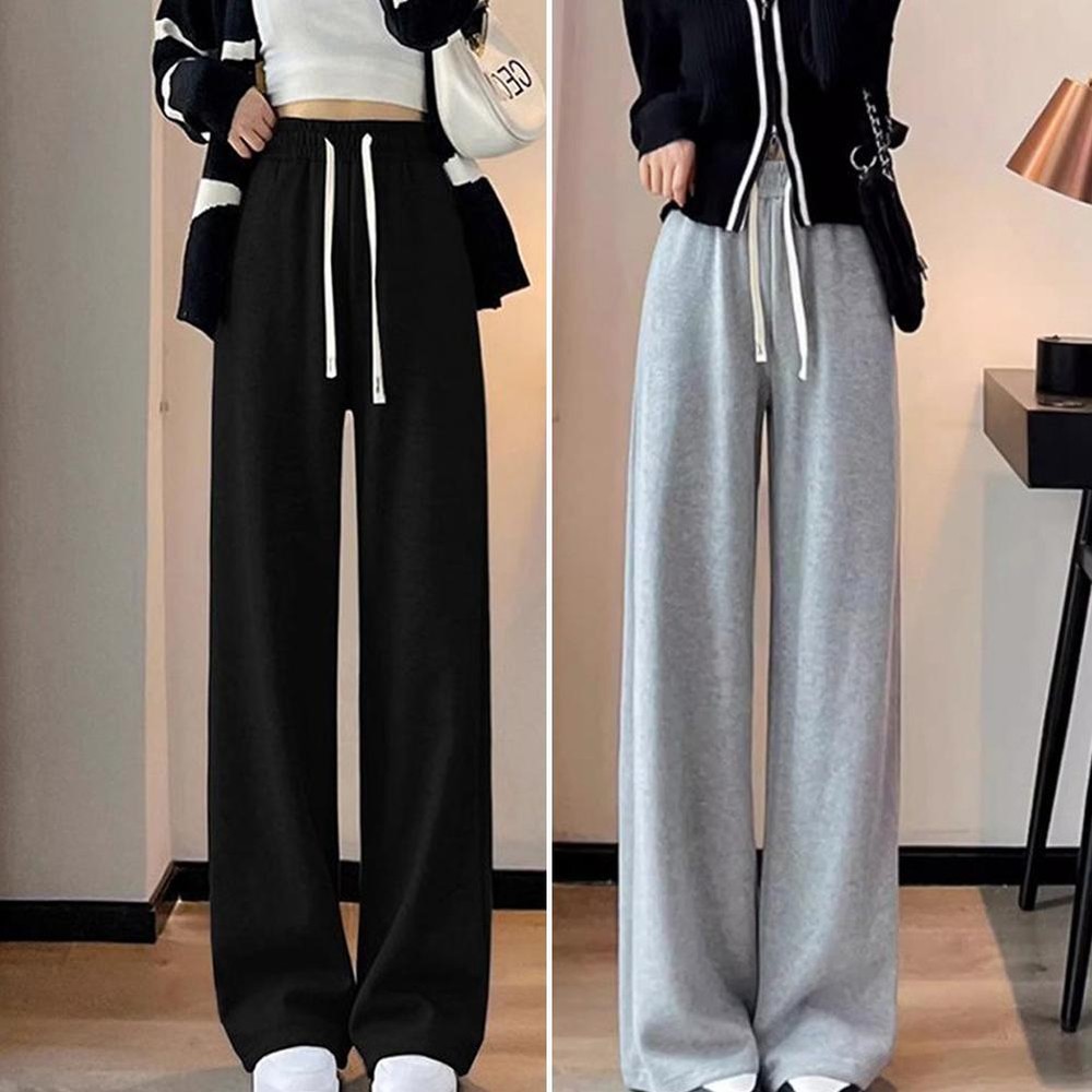 Women Winter Thick Fleece Wide Leg Pants Casual Warm Loose Athletic Pants Xmas