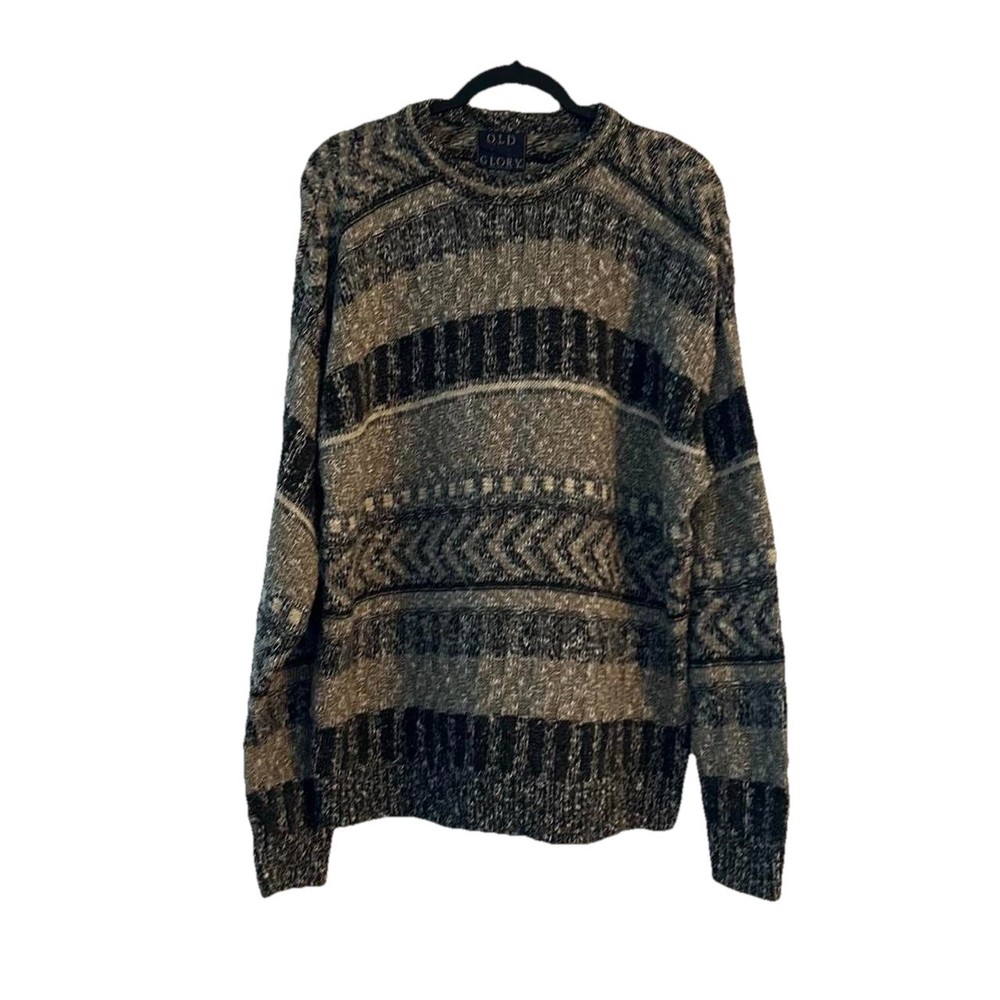 Vintage 90s Old Glory Sweater Men’s Large Knit Grandpa Y2K Hipster Retro