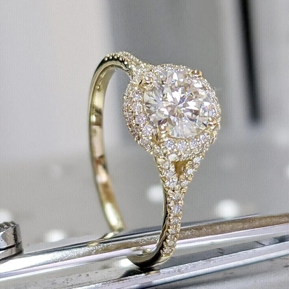 2CT Round Cut Lab Created Diamond Women's Wedding Ring 14K Yellow Gold Plated