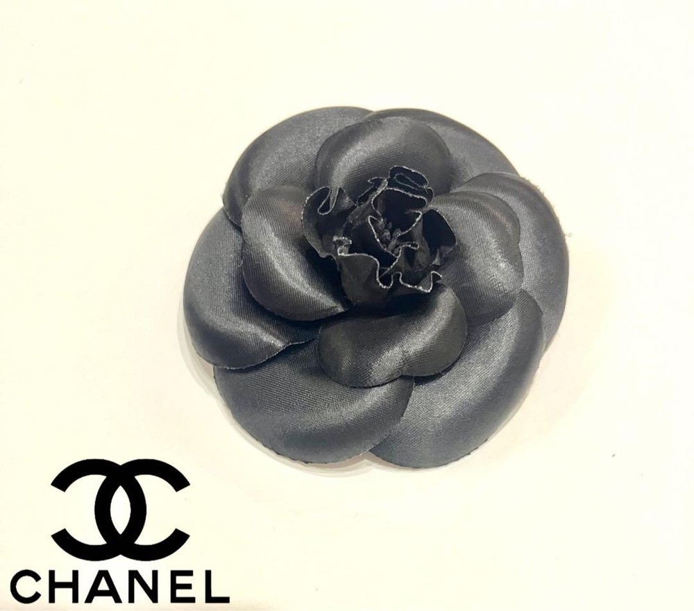Chanel Camellia Brooch Vintage Black Large Corsage Pin 10.5cm Used