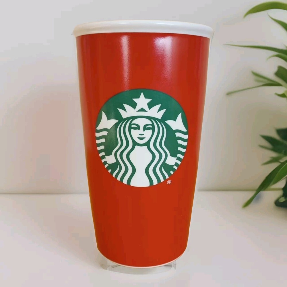 Starbucks Coffee Travel Mug Red 2016 Ceramic Tumbler No Lid 12 FL Oz
