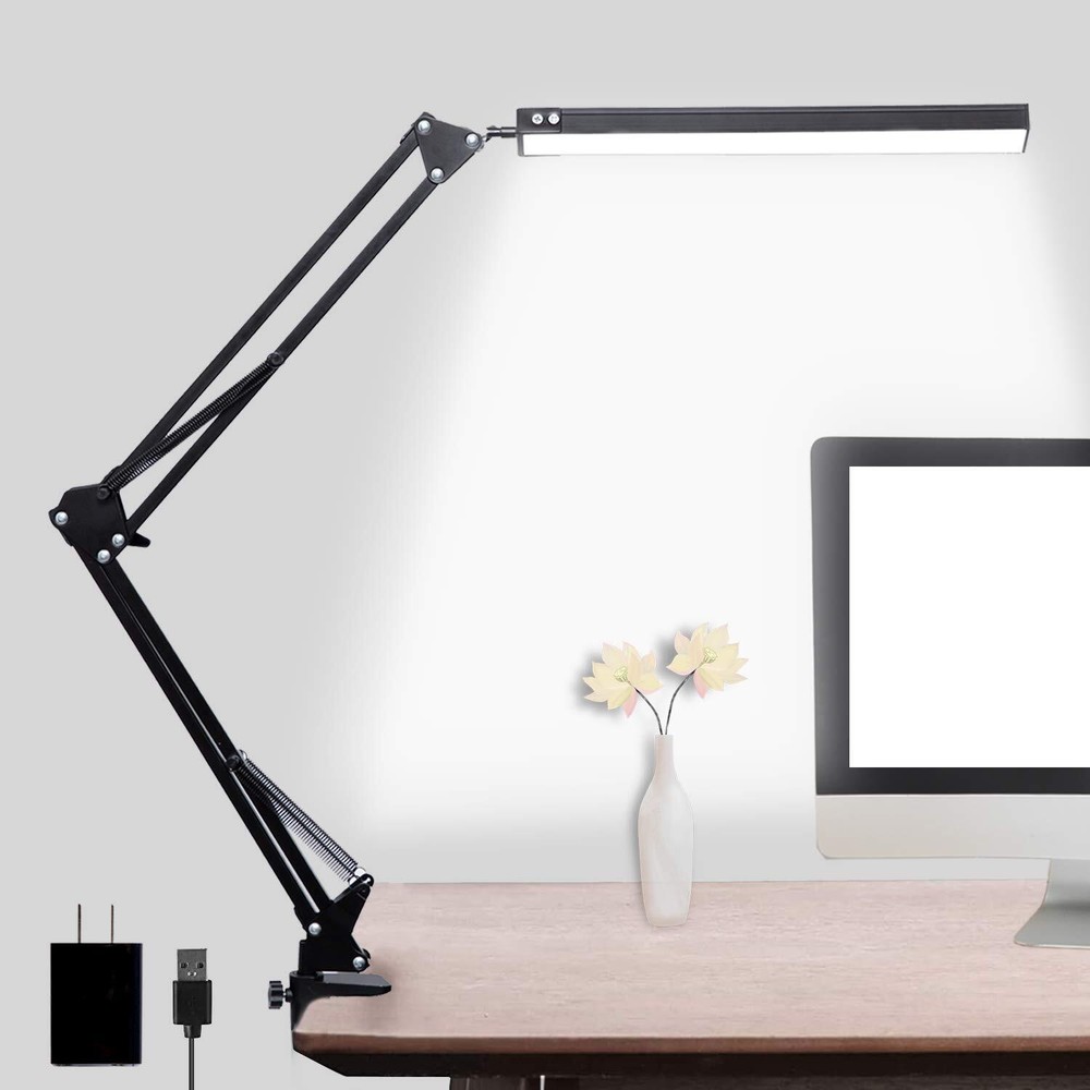 LED Desk Lamp, Adjustable Swing Arm Lamp with Clamp, Eye-Caring Reading Light...
