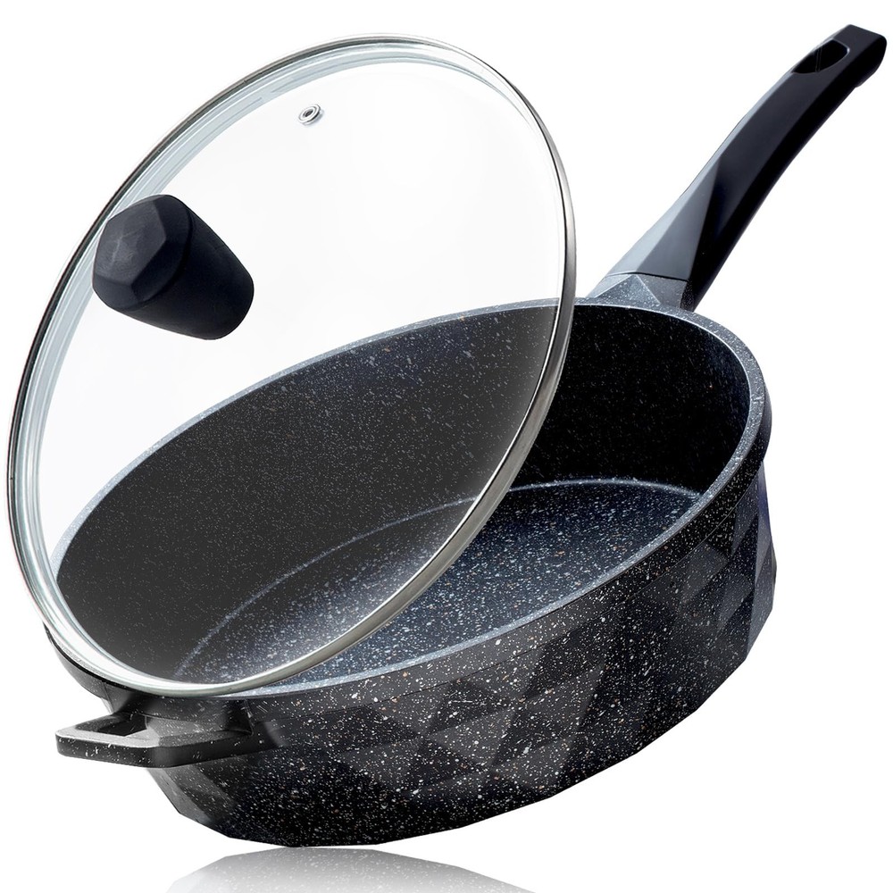 Nonstick Deep Frying Pan Skillet with Lid 12 Inch 5 Quart Large Cookware