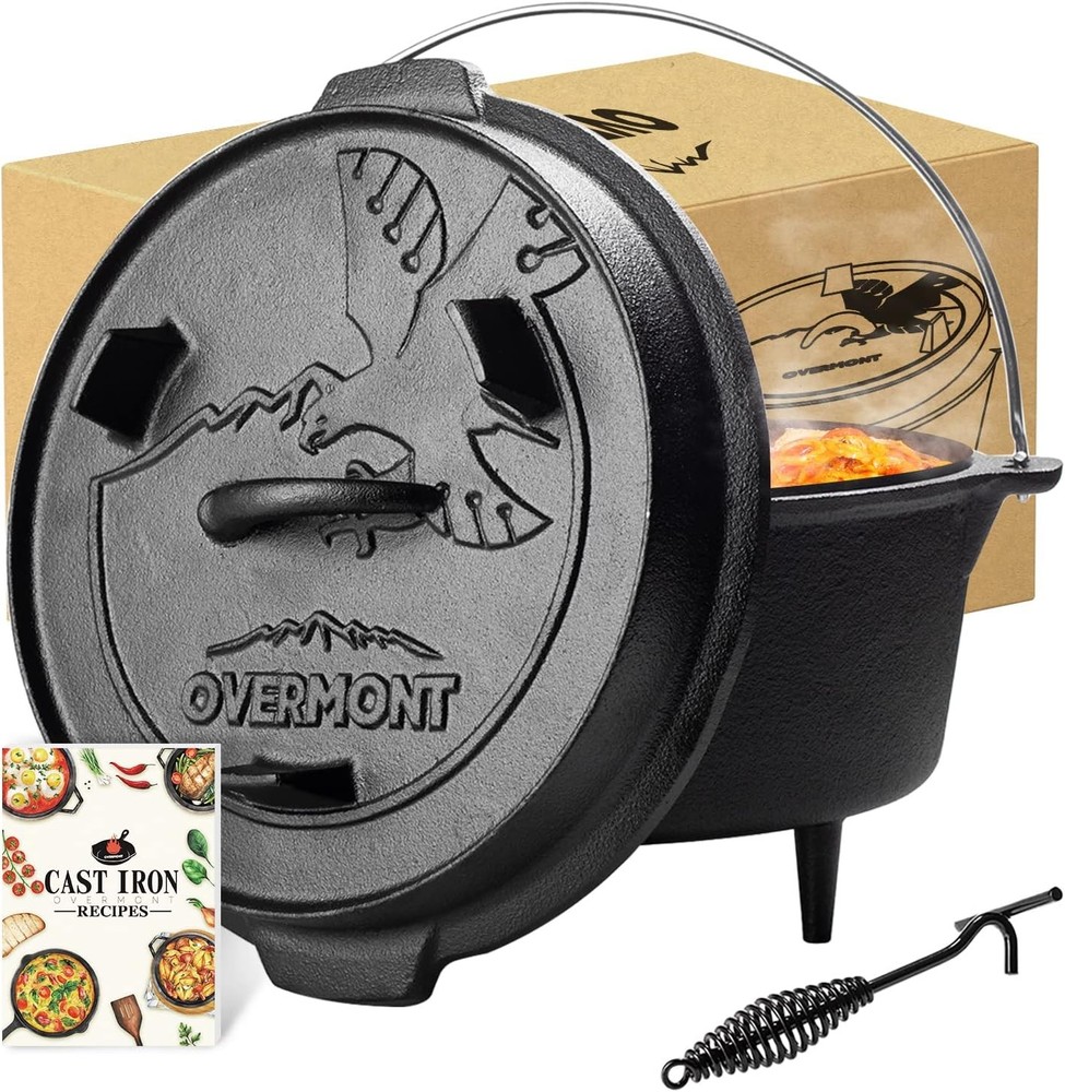 Dutch Oven Pre-Seasoned Cast Iron Lids, also pans with lid lifters