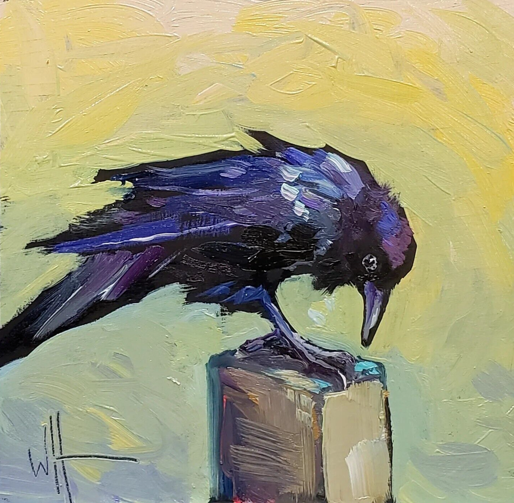 PRINT Wm HAWKINS Raven Canvaas Giclee Crow 6x6 Artist Remarqued Signed COA R23