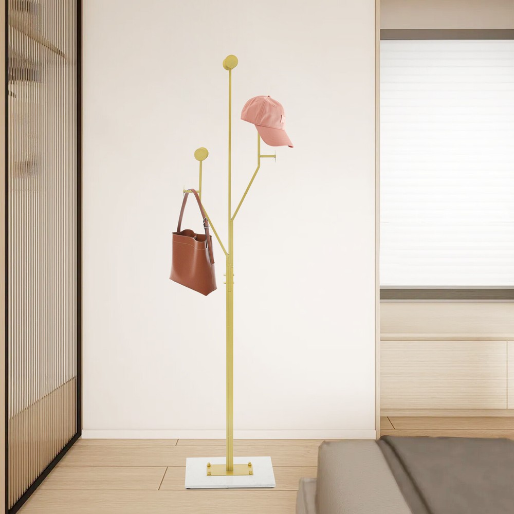 Heavy Duty Freestanding Coat Rack with Marble Base for Corner Use