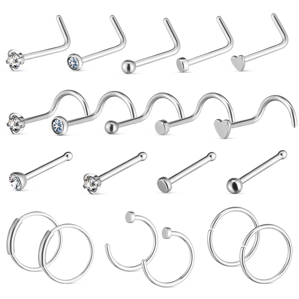 Stainless Steel Nose Studs and Rings Set for Nose Piercings