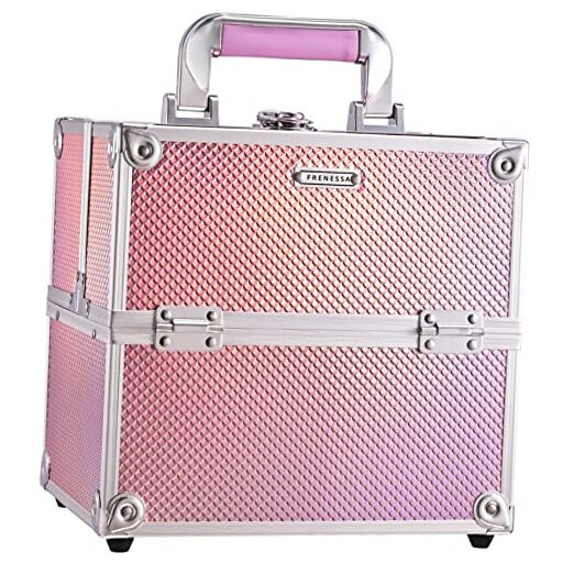 Makeup Train Case Cosmetic Organizer Case Portable Travel Storage Box 4 trays