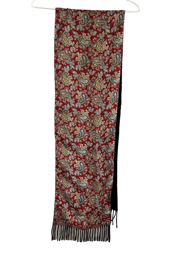 Christensen 45” Red Wool Floral Retro Paisley Silk Long Holiday Scarf
