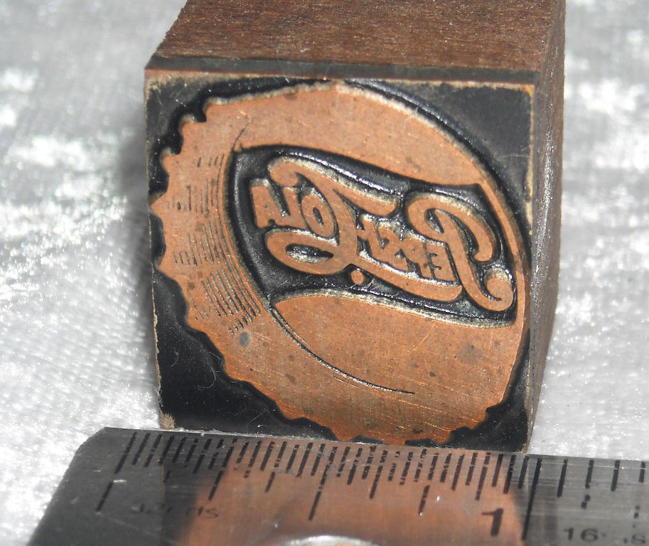 Vintage PEPSI COLA Logo Wood Block Metal Printing Stamp