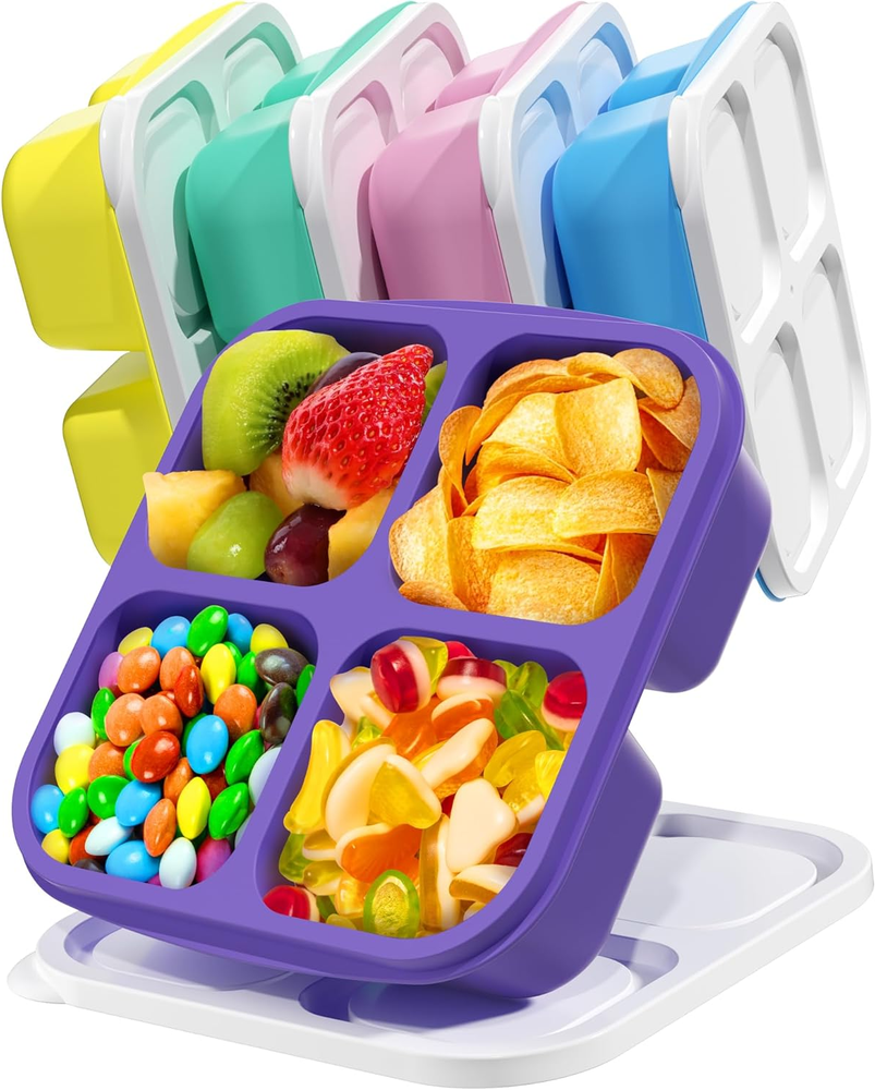5PCS Reusable 4-Compartment Snack Containers for School Lunch Storage  -image