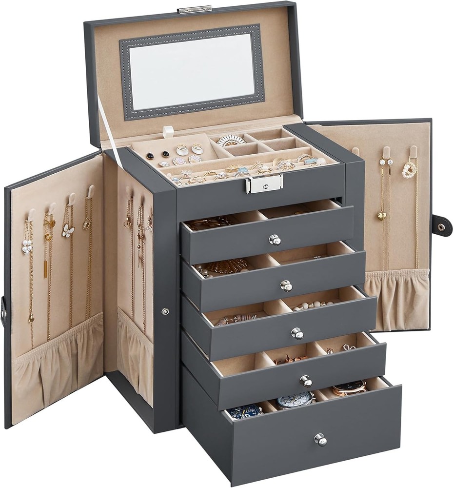 6 Tier Jewelry Box Jewelry Storage Organizer W/ 5 Drawers Large Storage Capacity