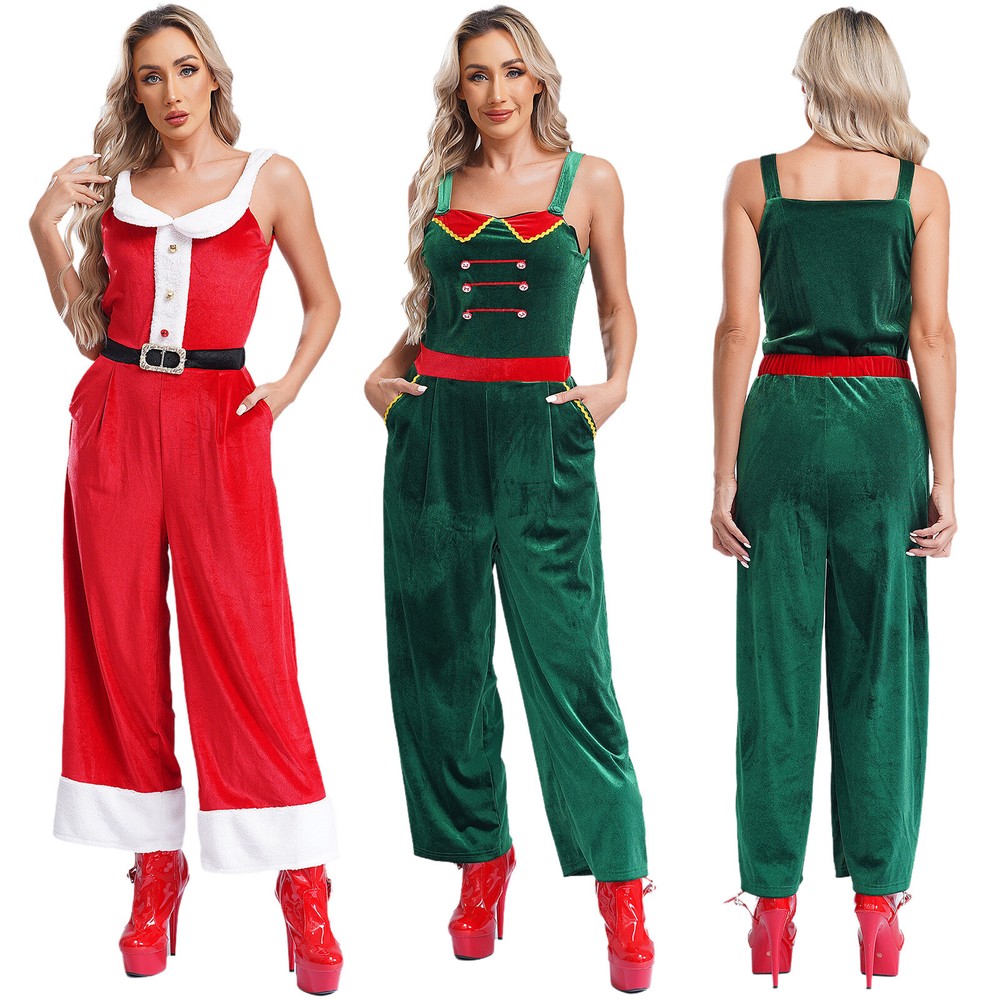 Womens Rompers Velvet Overalls Birthday Christmas Sleeveless Jumpsuit Pants
