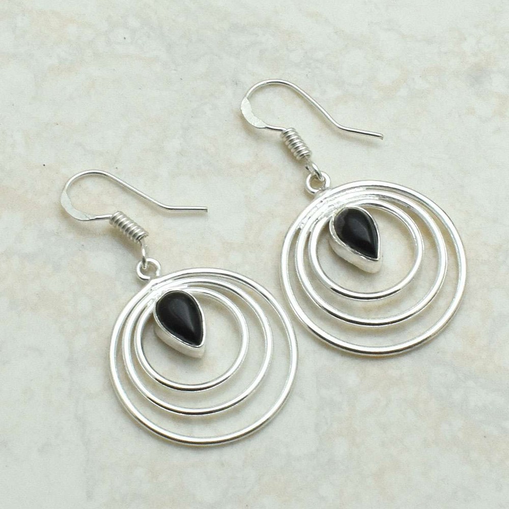 Black Onyx Gemstone Handmade Drop Dangle Earrings Jewelry Gift 1.36