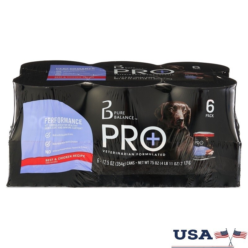Beef Chicken Wet Dog Food Pro Performance 12.5oz Cans 6 Pack Healthy Nutrition