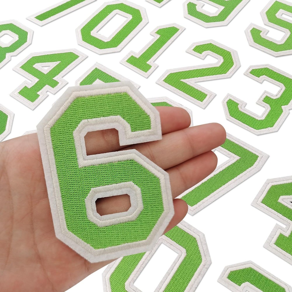 20PCS 3.1 Inch Green Iron-On Embroidered Varsity Number Patches