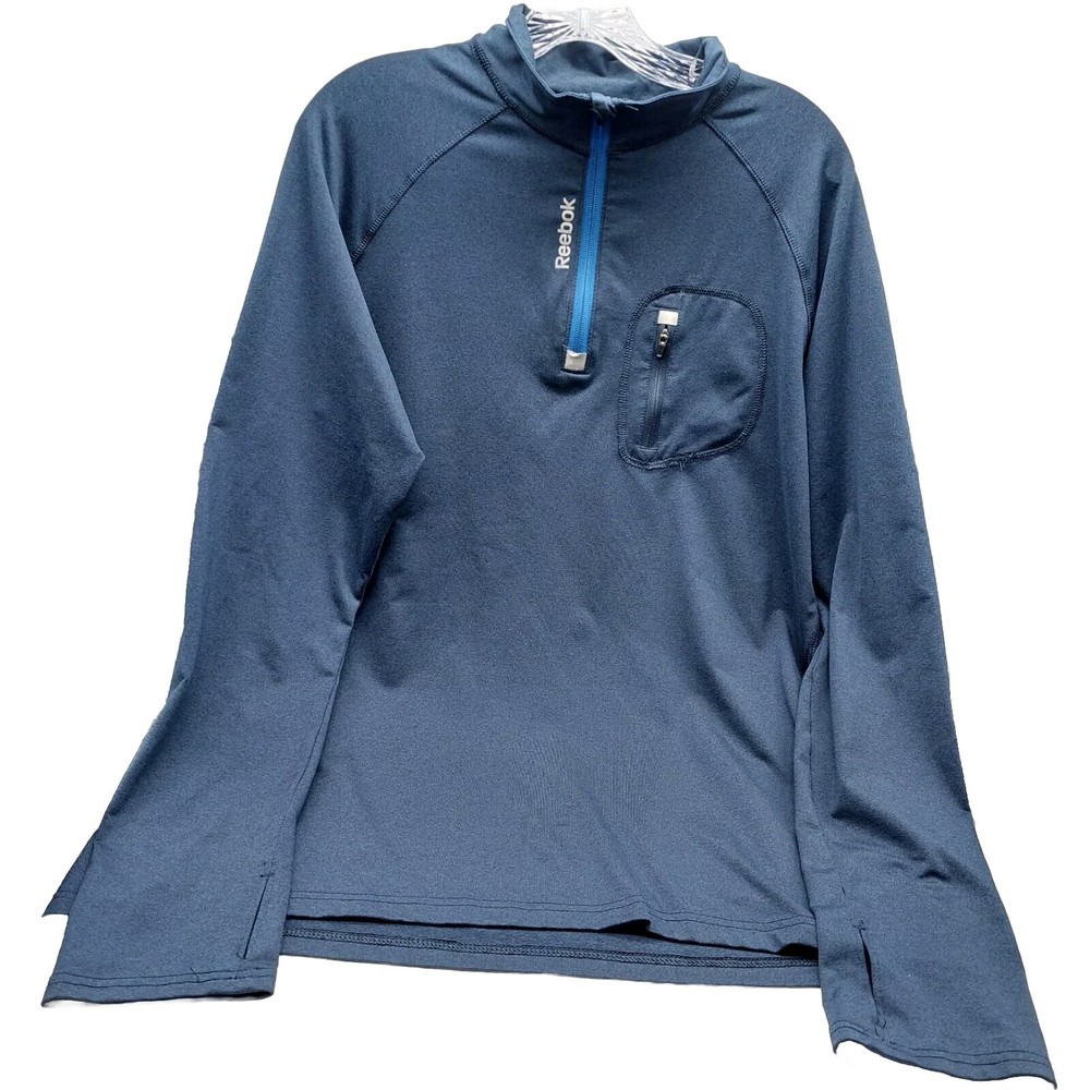 Reebok Activewear Top Mens Size Large Blue Mock Neck Long Sleeve 1/4 Zip Pullove