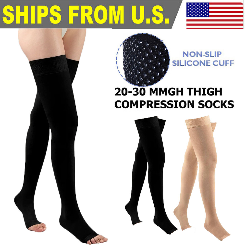 20-30mmHg Open Toe Thigh High Compression Socks for Maternity & Nurses  