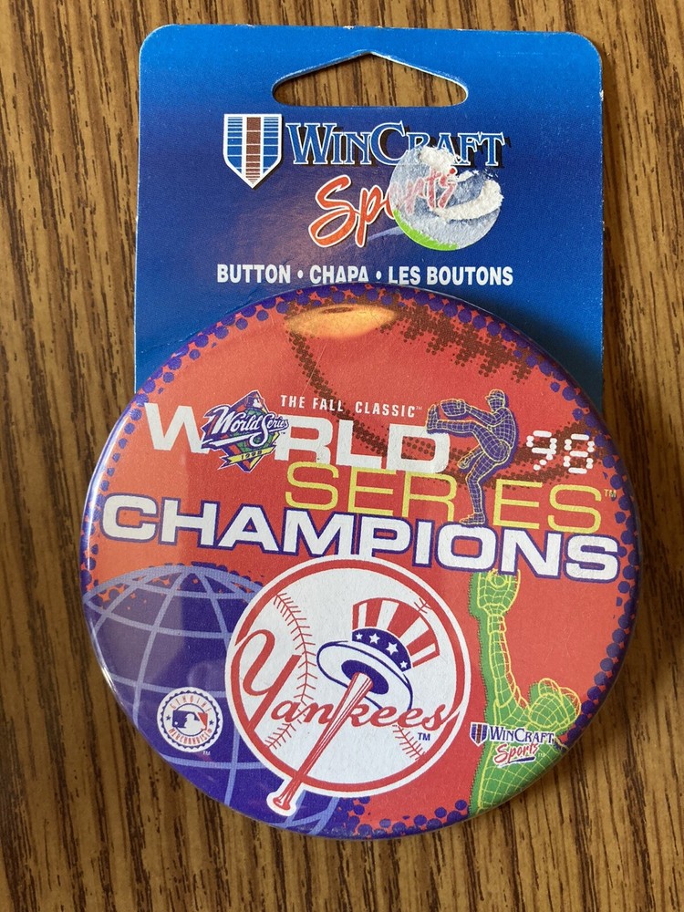 Vintage 90s Yankees Button Pin 1998 World Series Champs Deadstock  