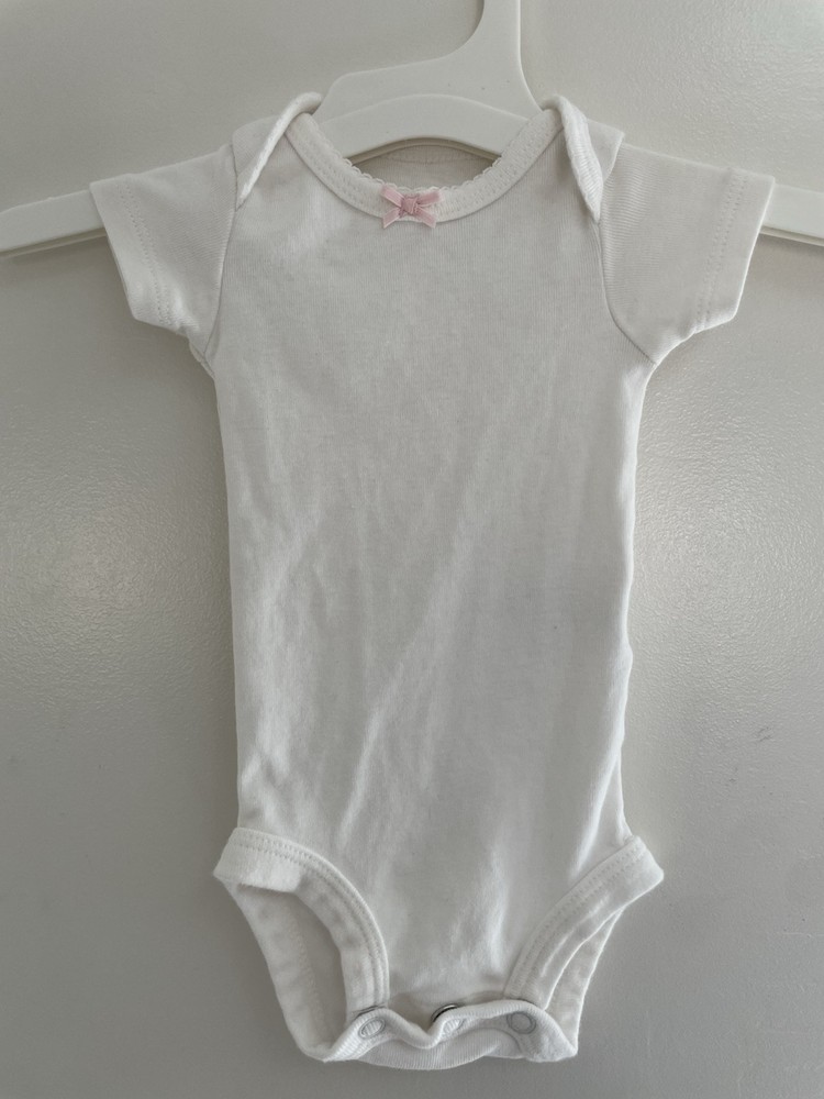 Carter's Baby Girls Solid White Pink Bow 100% Cotton Short Sleeve Bodysuit NB