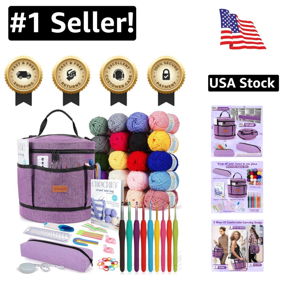 Complete Crochet Starter Kit with Yarn and 3-in-1 Instructions