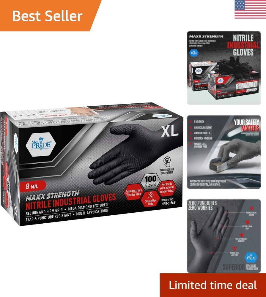 Maxx Strength 8 Mil Black Nitrile Disposable Gloves 100 or 1000 Count