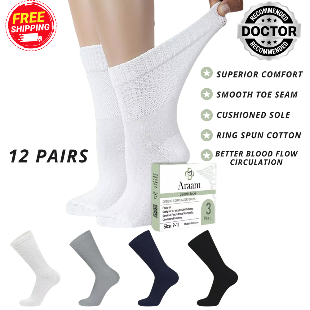 Diabetic Crew Socks For Men 12 Pairs Loose Fit Wide Top Seamless Cotton Women