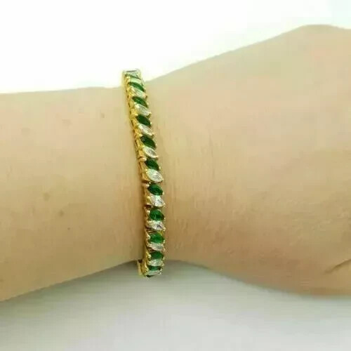 10Ct Marquise Lab-Grown Emerald Tennis Bracelet in 14K Gold Plated