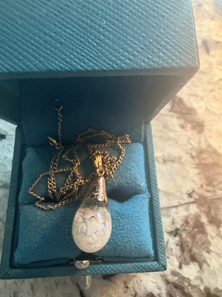 Vintage Floating Opal Pendant Orb Gold Filled Chain Link Necklace 18