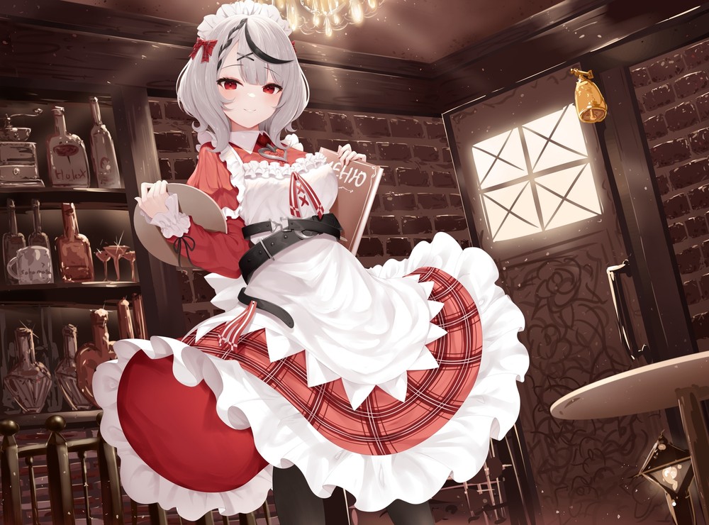 Anime girl with red eyes in fantasy dress playmat for gaming and desk