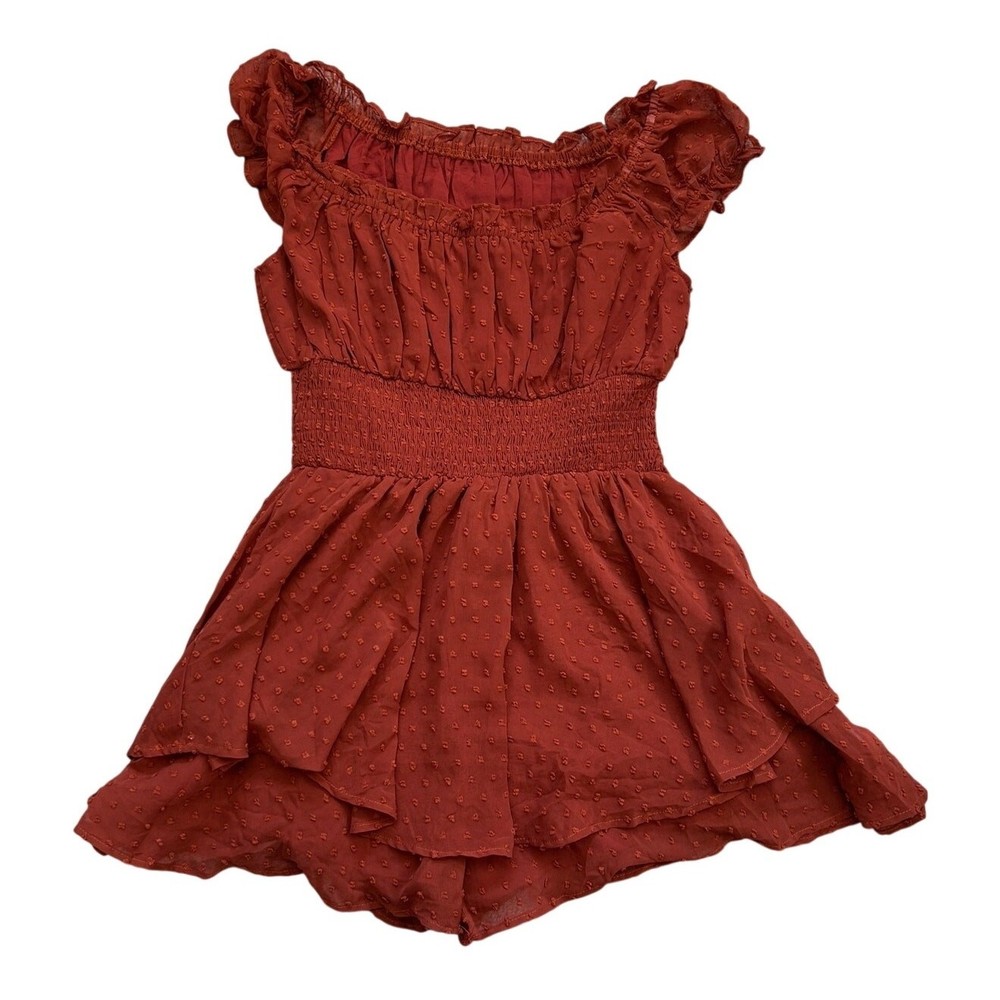 Romper rust orange swiss dot ruffle size large