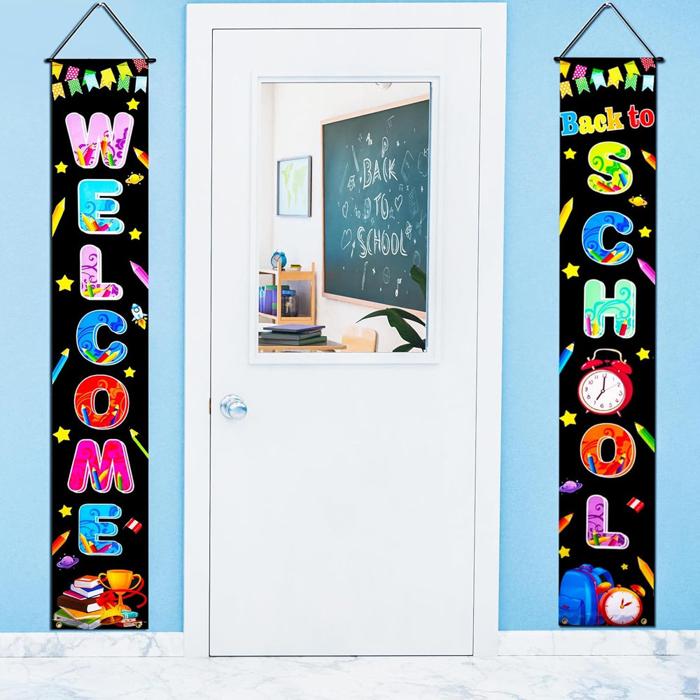 Welcome Back to School Banner 11.8x70.9 inches, Back to School Door Banner Backd-image