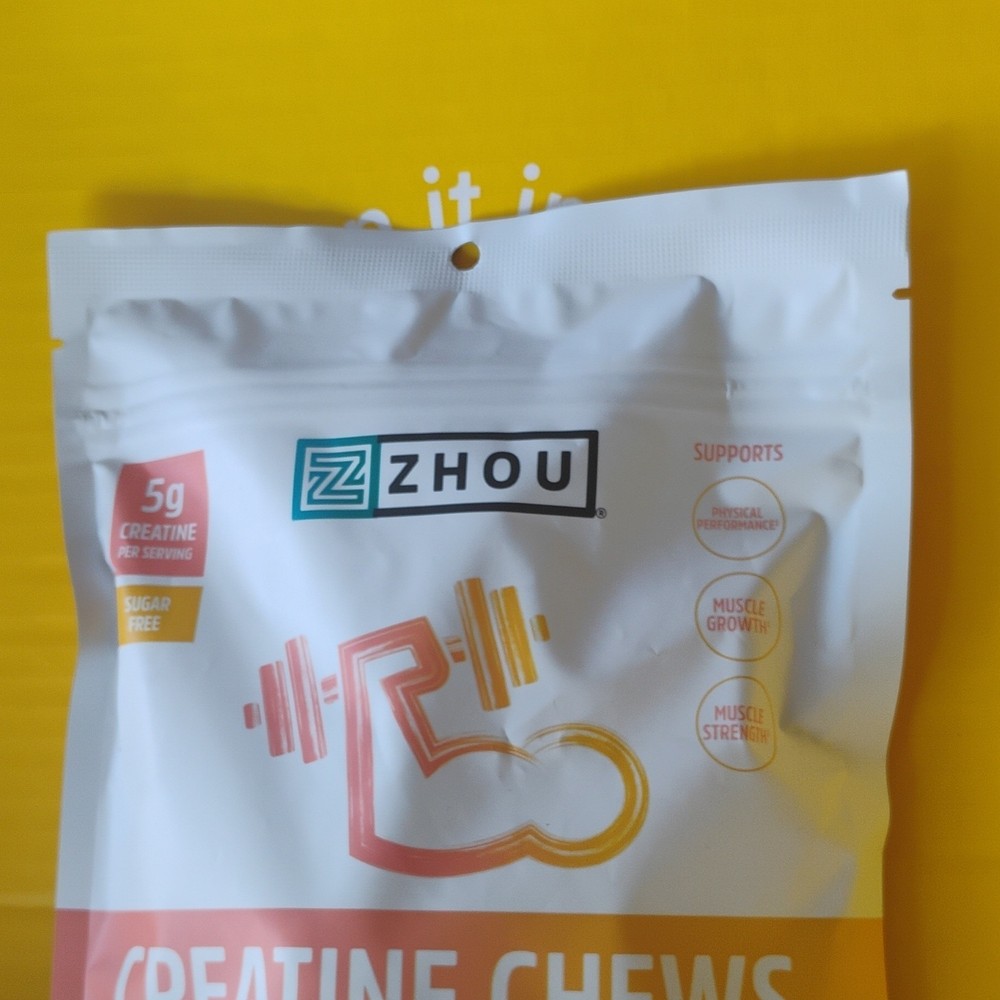 Zhou Nutrition Creatine Chews 5g Peach Mango Sugar-Free Muscle Growth & Strength