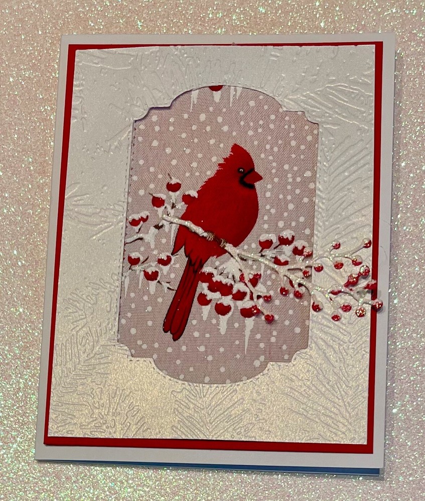 4 Stampin Up! Winter Red Cardinal Berries Glitter Embossed Greeting Card Kits