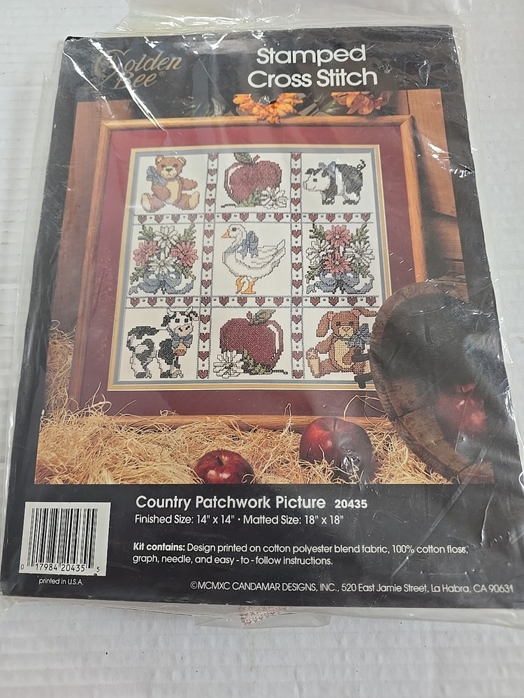 GOLDEN BEE COUNTRY PATCHWORK PICTURE Stamped Cross Stitch Kit #20435 New